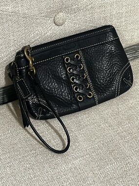 Vintage Coach Black Leather Laced "Corset" Wristlet EUC